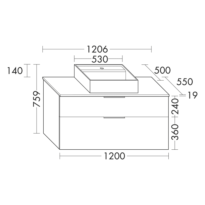 burgbad Eqio Waschtischkombination mit Keramik-Aufsatzwaschtisch 120 cm, mit Griff G0146