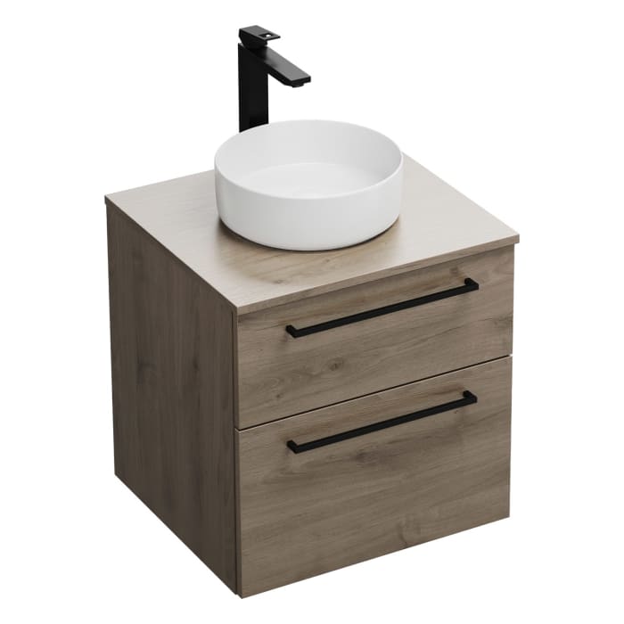 burgbad Eqio Waschtischkombination mit Keramik-Aufsatzwaschtisch 60 cm, mit Stangengriff G0234