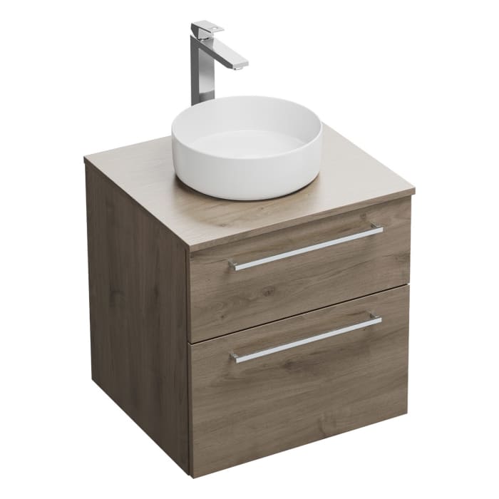 burgbad Eqio Waschtischkombination mit Keramik-Aufsatzwaschtisch 60 cm, mit Stangengriff P95