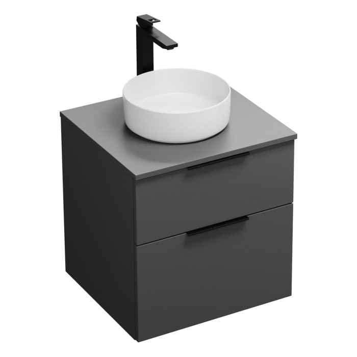 burgbad Eqio Waschtischkombination mit Keramik-Aufsatzwaschtisch 60 cm, Griff G0200