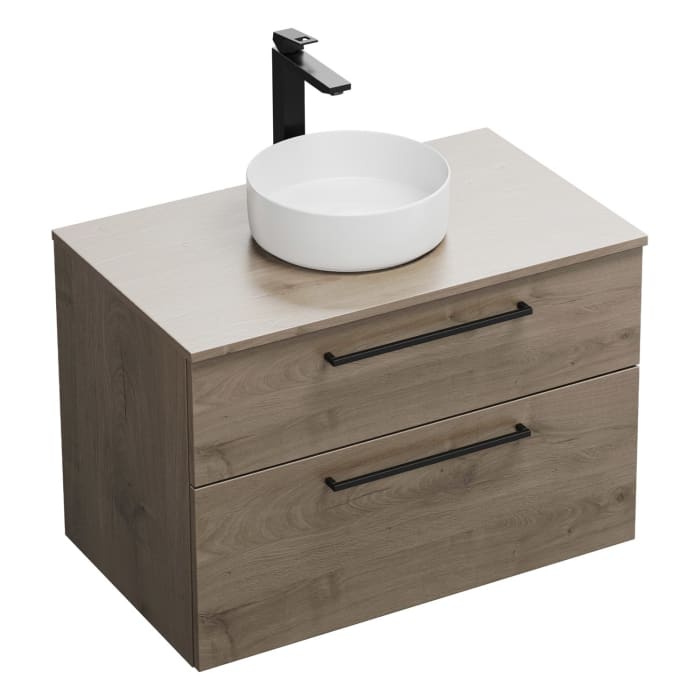 burgbad Eqio Waschtischkombination mit Keramik-Aufsatzwaschtisch 90 cm, mit Stangengriff G0234