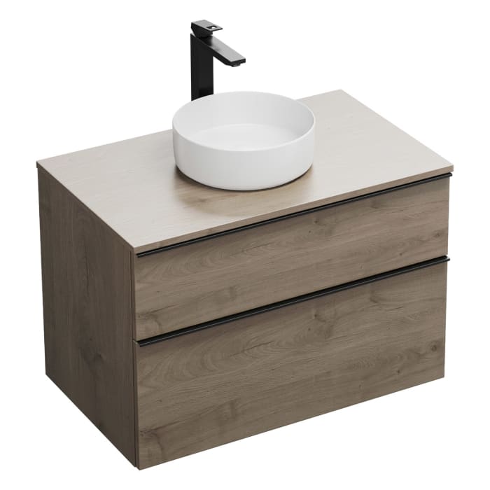 burgbad Eqio Waschtischkombination mit Keramik-Aufsatzwaschtisch 90 cm, mit Griffleiste G0252