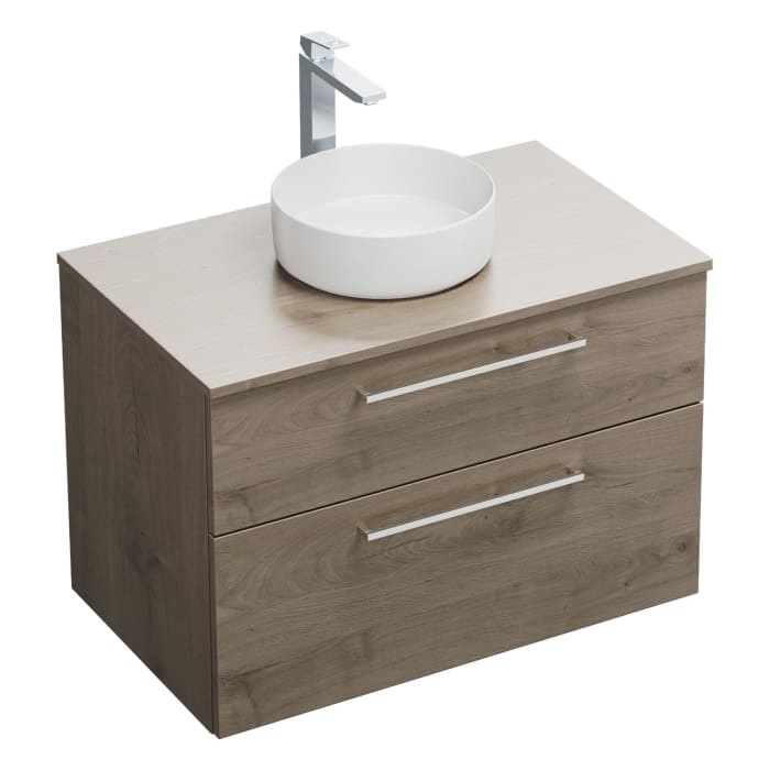 burgbad Eqio Waschtischkombination mit Keramik-Aufsatzwaschtisch 90 cm, mit Stangengriff P95