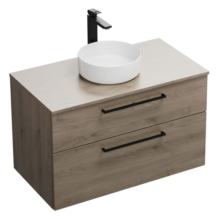 burgbad Eqio Waschtischkombination mit Keramik-Aufsatzwaschtisch 100 cm, mit Stangengriff G0234