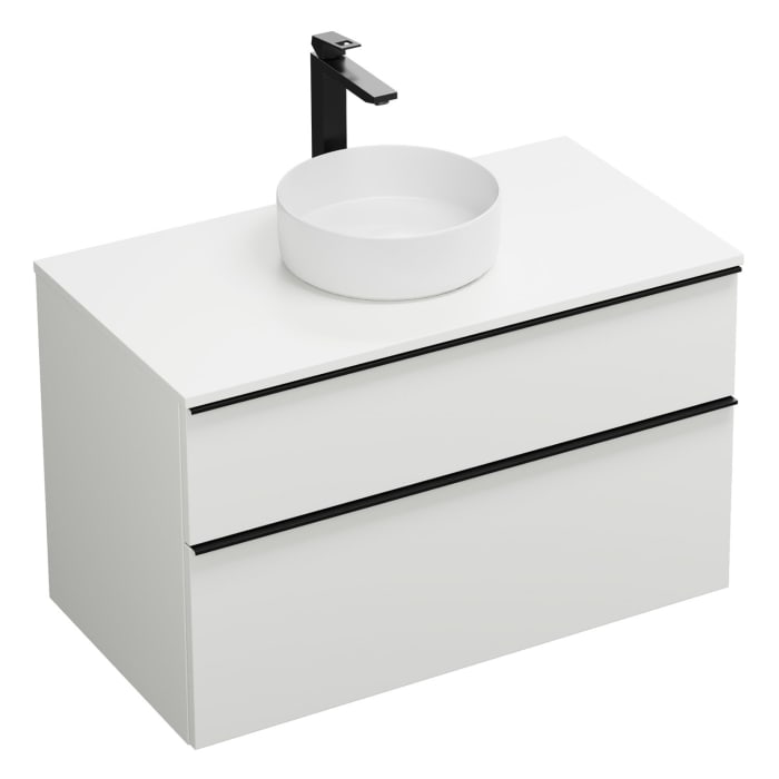 burgbad Eqio Waschtischkombination mit Keramik-Aufsatzwaschtisch 100 cm, mit Griffleiste G0252