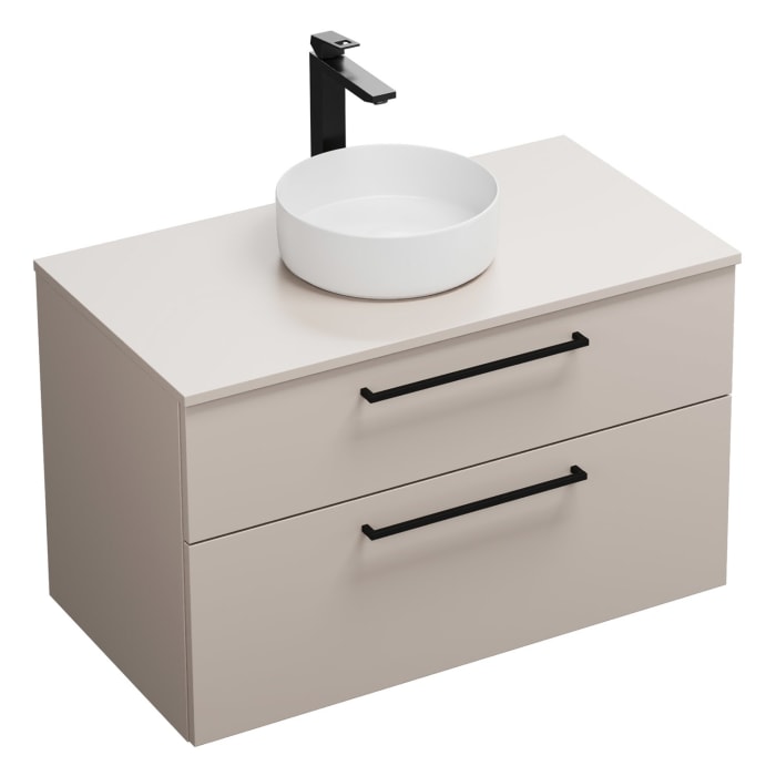 burgbad Eqio Waschtischkombination mit Keramik-Aufsatzwaschtisch 100 cm, mit Stangengriff G0234