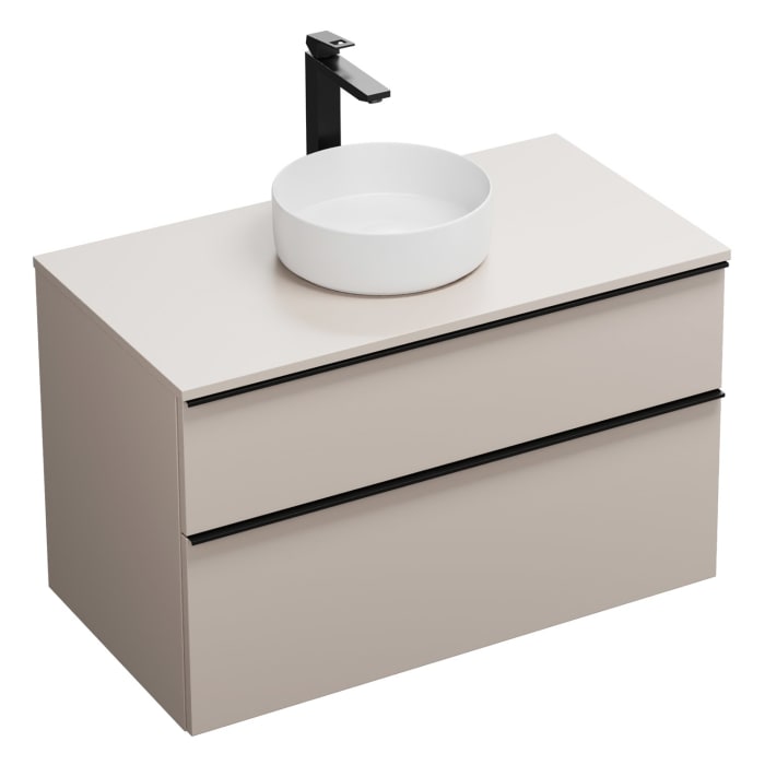 burgbad Eqio Waschtischkombination mit Keramik-Aufsatzwaschtisch 100 cm, mit Griffleiste G0252