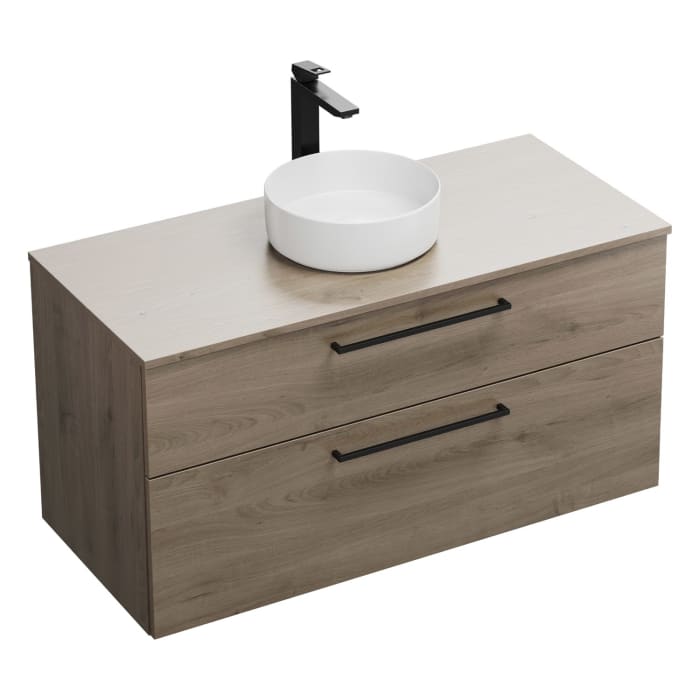 burgbad Eqio Waschtischkombination mit Keramik-Aufsatzwaschtisch 120 cm, mit Stangengriff G0234