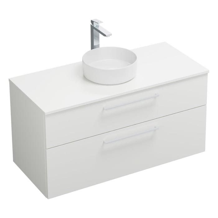 burgbad Eqio Waschtischkombination mit Keramik-Aufsatzwaschtisch 120 cm, mit Stangengriff P95