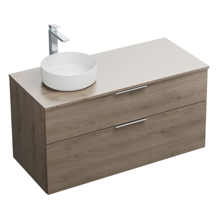 burgbad Eqio Waschtischkombination mit Keramik-Aufsatzwaschtisch 120 cm, links, mit Griff G0146