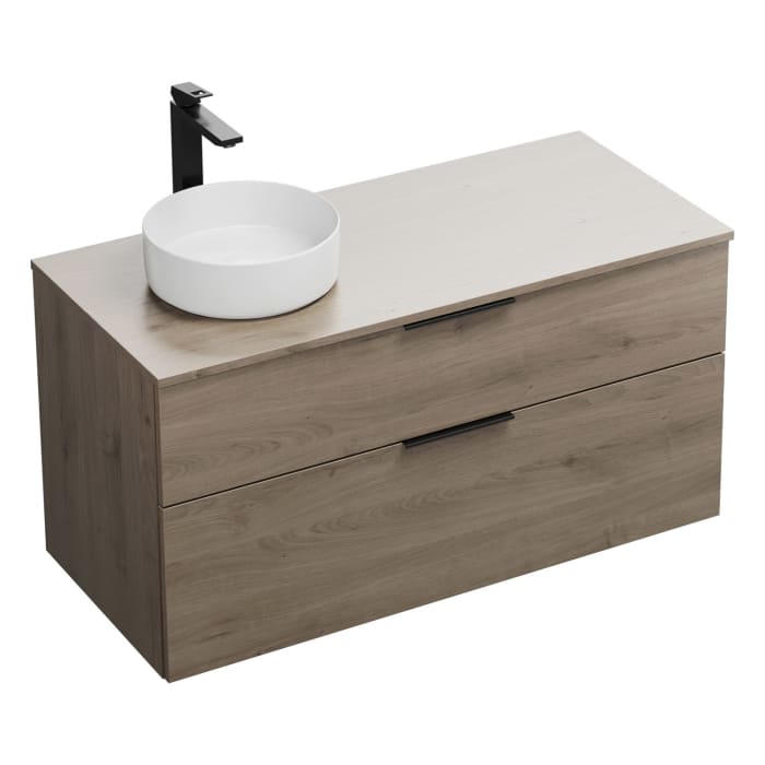 burgbad Eqio Waschtischkombination mit Keramik-Aufsatzwaschtisch 120 cm, links, mit Griff G0200