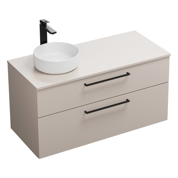 burgbad Eqio Waschtischkombination mit Keramik-Aufsatzwaschtisch 120 cm, links, mit Stangengriff G0234