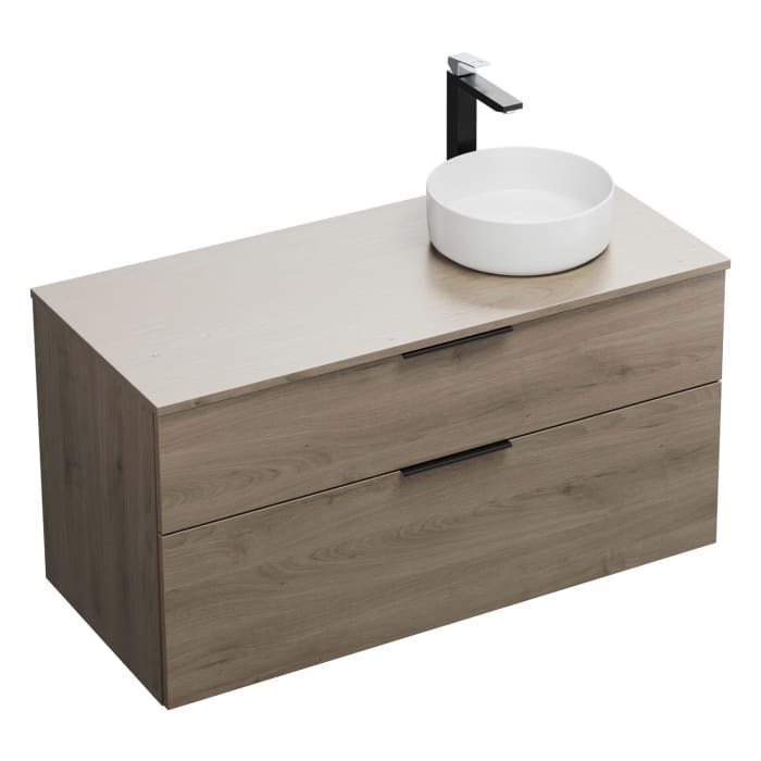 burgbad Eqio Waschtischkombination mit Keramik-Aufsatzwaschtisch 120 cm, rechts, mit Griff G0200