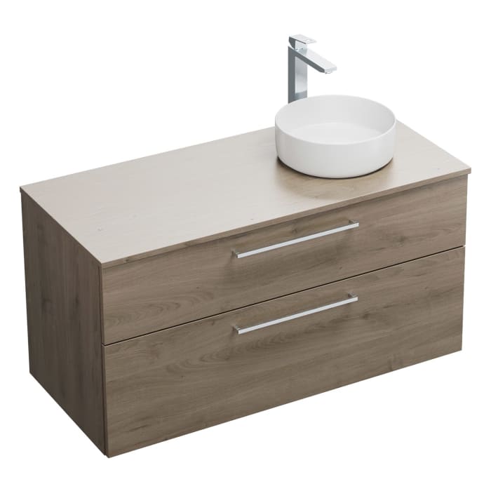 burgbad Eqio Waschtischkombination mit Keramik-Aufsatzwaschtisch 120 cm, rechts, mit Stangengriff P95