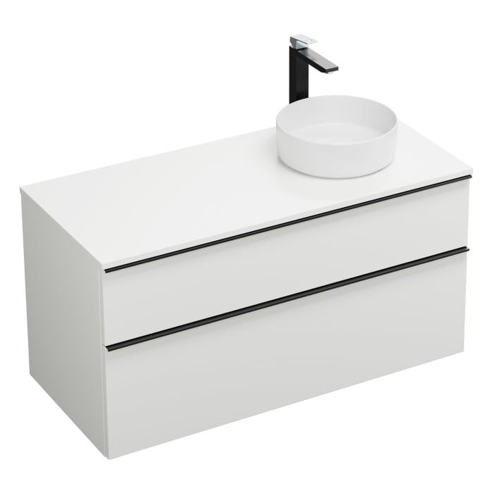 burgbad Eqio Waschtischkombination mit Keramik-Aufsatzwaschtisch 120 cm, rechts, mit Griffleiste G0252