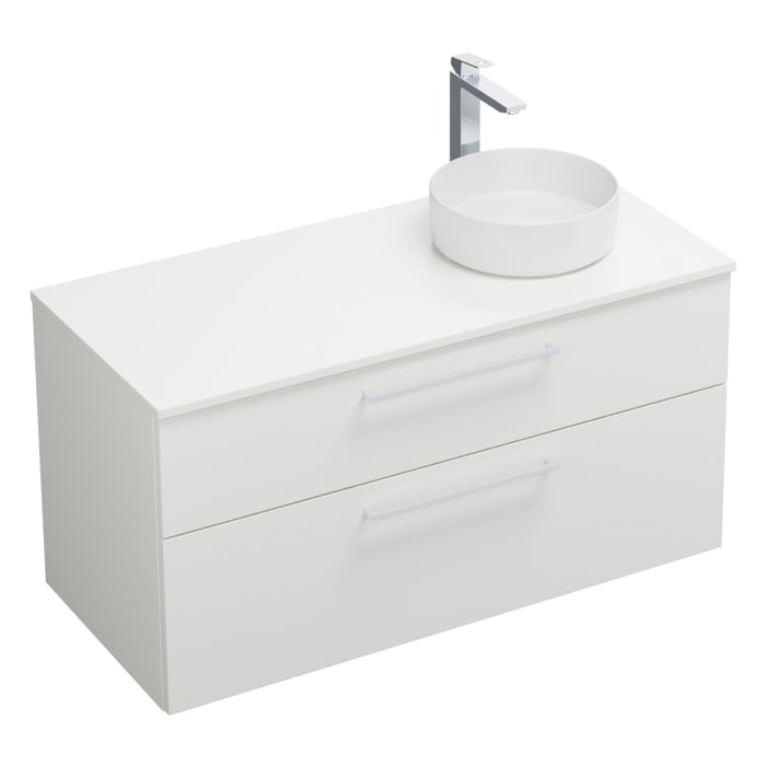 burgbad Eqio Waschtischkombination mit Keramik-Aufsatzwaschtisch 120 cm, rechts, mit Stangengriff P95