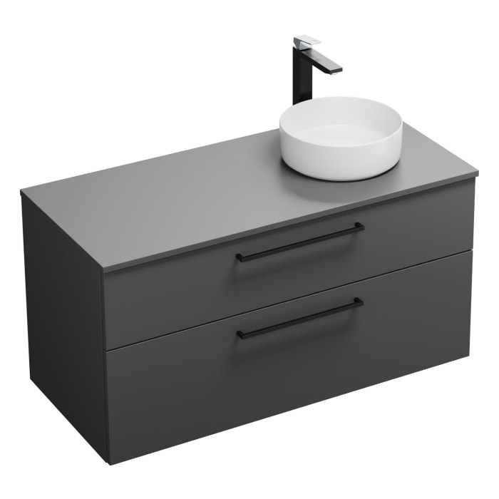 burgbad Eqio Waschtischkombination mit Keramik-Aufsatzwaschtisch 120 cm, rechts, mit Stangengriff G0234