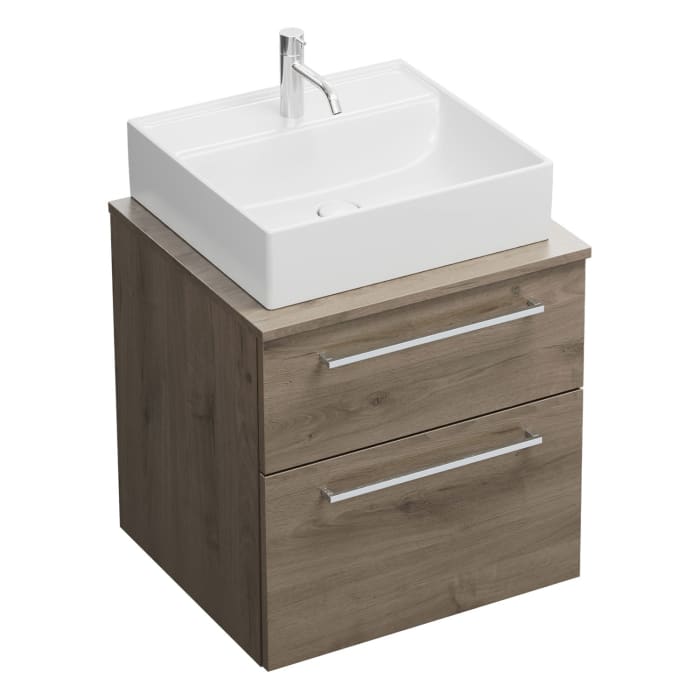 burgbad Eqio Waschtischkombination mit Keramik-Aufsatzwaschtisch 60 cm, mit Stangengriff P95