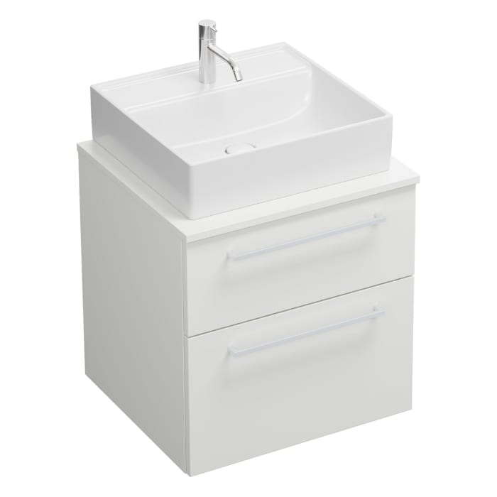 burgbad Eqio Waschtischkombination mit Keramik-Aufsatzwaschtisch 60 cm, mit Stangengriff P95