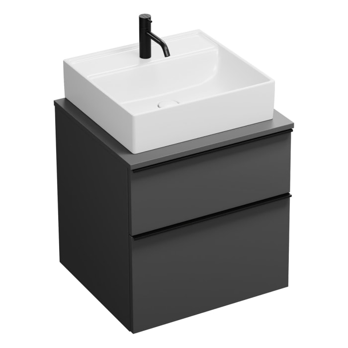 burgbad Eqio Waschtischkombination mit Keramik-Aufsatzwaschtisch 60 cm, mit Griffleiste G0252