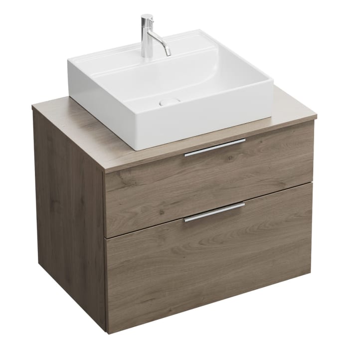 burgbad Eqio Waschtischkombination mit Keramik-Aufsatzwaschtisch 80 cm, mit Griff P0146