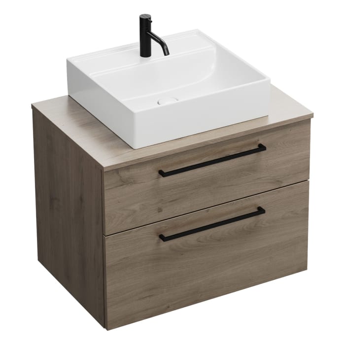 burgbad Eqio Waschtischkombination mit Keramik-Aufsatzwaschtisch 80 cm, mit Stangengriff P0234