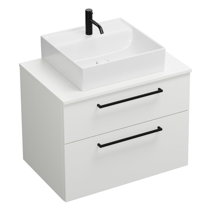 burgbad Eqio Waschtischkombination mit Keramik-Aufsatzwaschtisch 80 cm, mit Stangengriff P0234