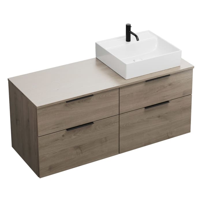 burgbad Eqio Waschtischkombination mit Keramik-Aufsatzwaschtisch 140 cm, rechts, mit Griff G0200