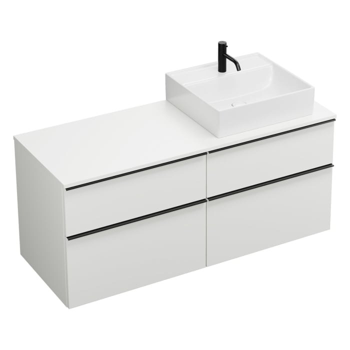 burgbad Eqio Waschtischkombination mit Keramik-Aufsatzwaschtisch 140 cm, rechts, mit Griffleiste G0252