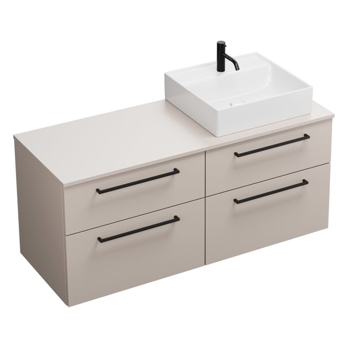 burgbad Eqio Waschtischkombination mit Keramik-Aufsatzwaschtisch 140 cm, rechts, mit Stangengriff G0234