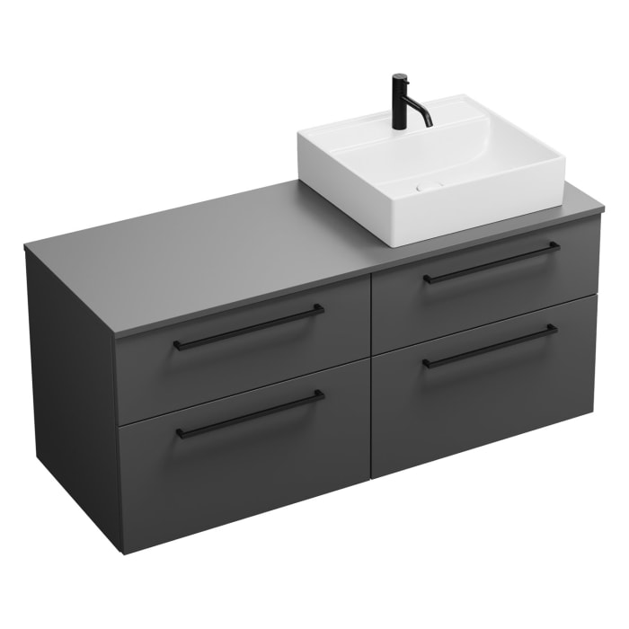 burgbad Eqio Waschtischkombination mit Keramik-Aufsatzwaschtisch 140 cm, rechts, mit Stangengriff G0234