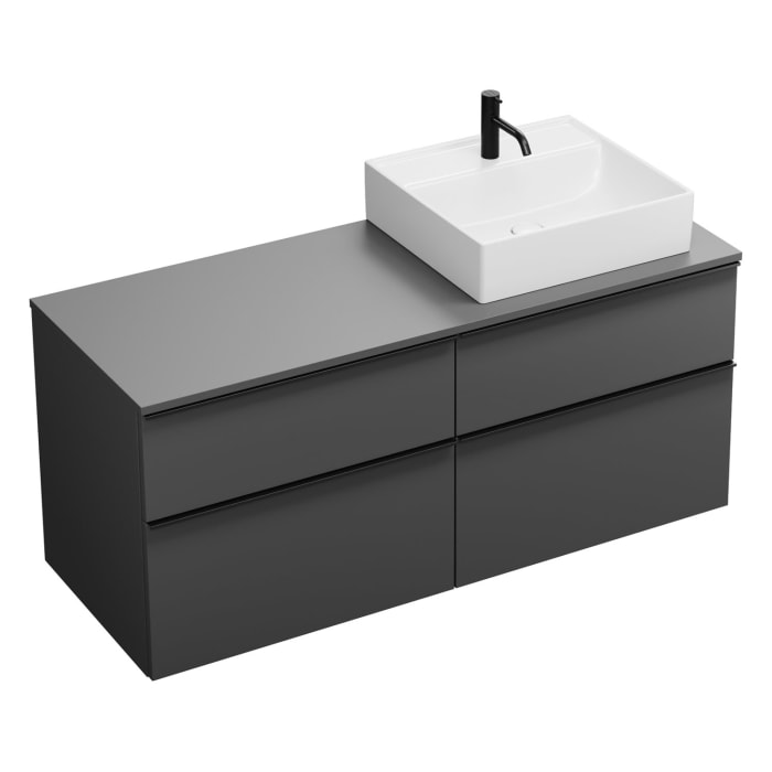 burgbad Eqio Waschtischkombination mit Keramik-Aufsatzwaschtisch 140 cm, rechts, mit Griffleiste G0252