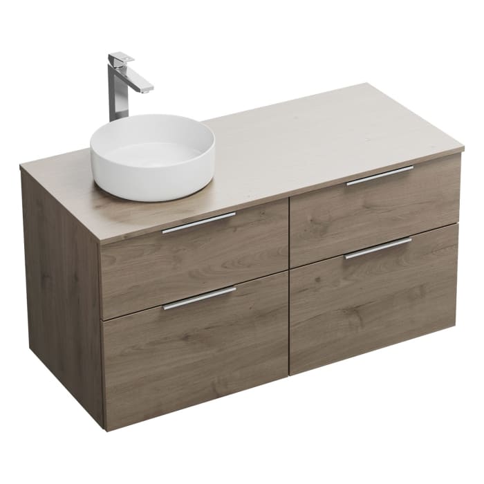 burgbad Eqio Waschtischkombination mit Keramik-Aufsatzwaschtisch 120 cm, links, mit Griff G0146