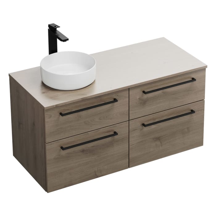 burgbad Eqio Waschtischkombination mit Keramik-Aufsatzwaschtisch 120 cm, links, mit Stangengriff G0234