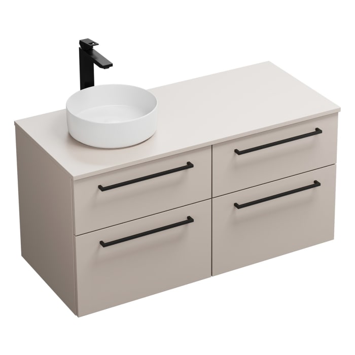 burgbad Eqio Waschtischkombination mit Keramik-Aufsatzwaschtisch 120 cm, links, mit Stangengriff G0234