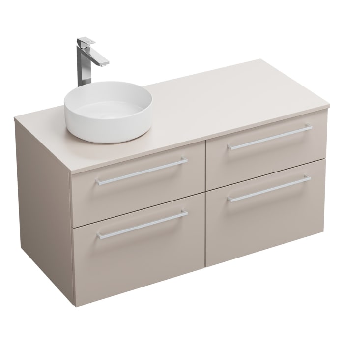 burgbad Eqio Waschtischkombination mit Keramik-Aufsatzwaschtisch 120 cm, links, mit Stangengriff P95