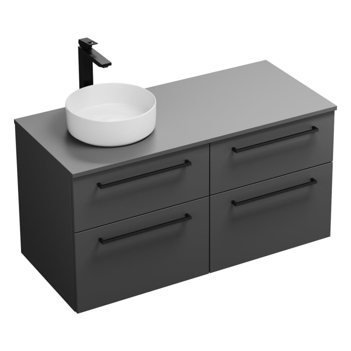 burgbad Eqio Waschtischkombination mit Keramik-Aufsatzwaschtisch 120 cm, links, mit Stangengriff G0234