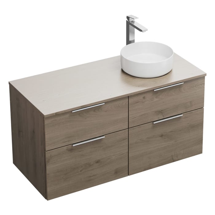 burgbad Eqio Waschtischkombination mit Keramik-Aufsatzwaschtisch 120 cm, rechts, mit Griff G0146