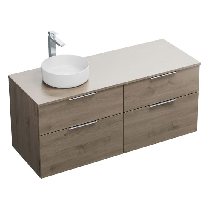 burgbad Eqio Waschtischkombination mit Keramik-Aufsatzwaschtisch 140 cm, links, mit Griff G0146