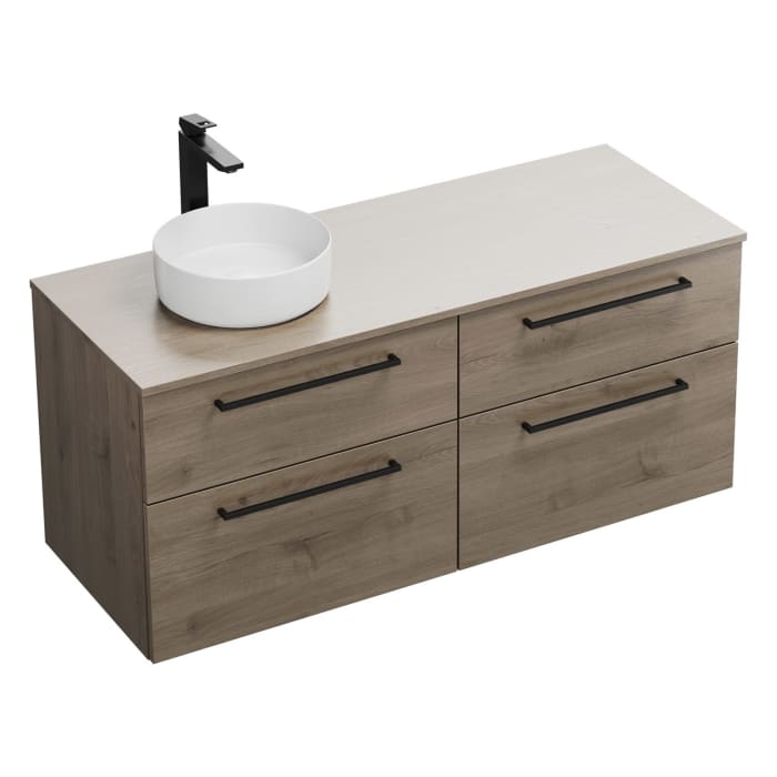 burgbad Eqio Waschtischkombination mit Keramik-Aufsatzwaschtisch 140 cm, links, mit Stangengriff G0234