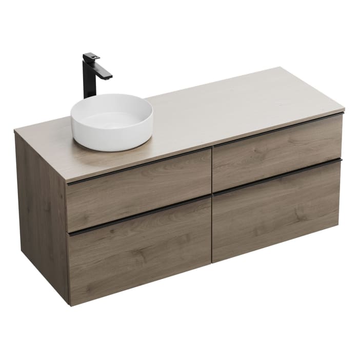 burgbad Eqio Waschtischkombination mit Keramik-Aufsatzwaschtisch 140 cm, links, mit Griffleiste G0252