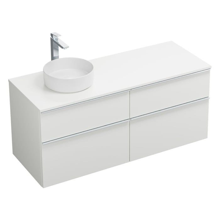 burgbad Eqio Waschtischkombination mit Keramik-Aufsatzwaschtisch 140 cm, links, mit Griffleiste G0251