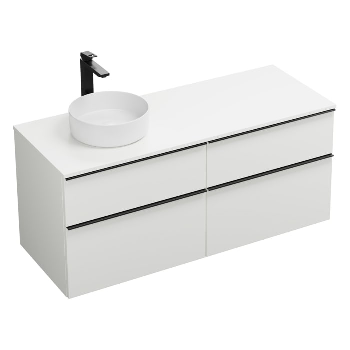 burgbad Eqio Waschtischkombination mit Keramik-Aufsatzwaschtisch 140 cm, links, mit Griffleiste G0252