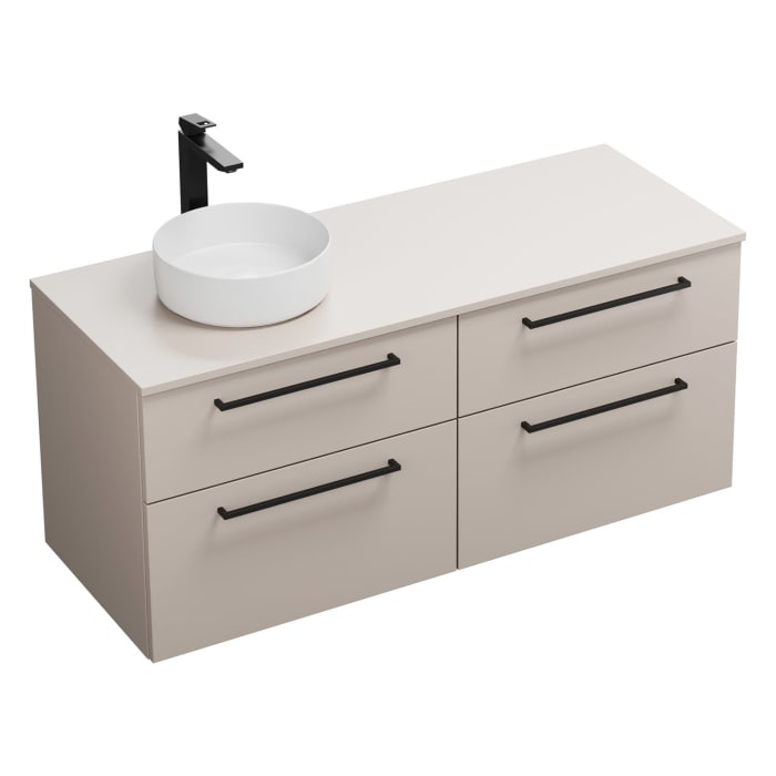 burgbad Eqio Waschtischkombination mit Keramik-Aufsatzwaschtisch 140 cm, links, mit Stangengriff G0234