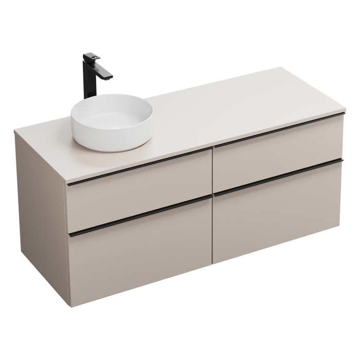 burgbad Eqio Waschtischkombination mit Keramik-Aufsatzwaschtisch 140 cm, links, mit Griffleiste G0252