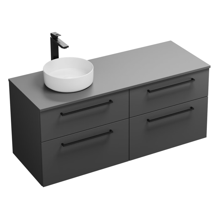 burgbad Eqio Waschtischkombination mit Keramik-Aufsatzwaschtisch 140 cm, links, mit Stangengriff G0234