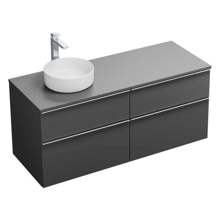 burgbad Eqio Waschtischkombination mit Keramik-Aufsatzwaschtisch 140 cm, links, mit Griffleiste G0251