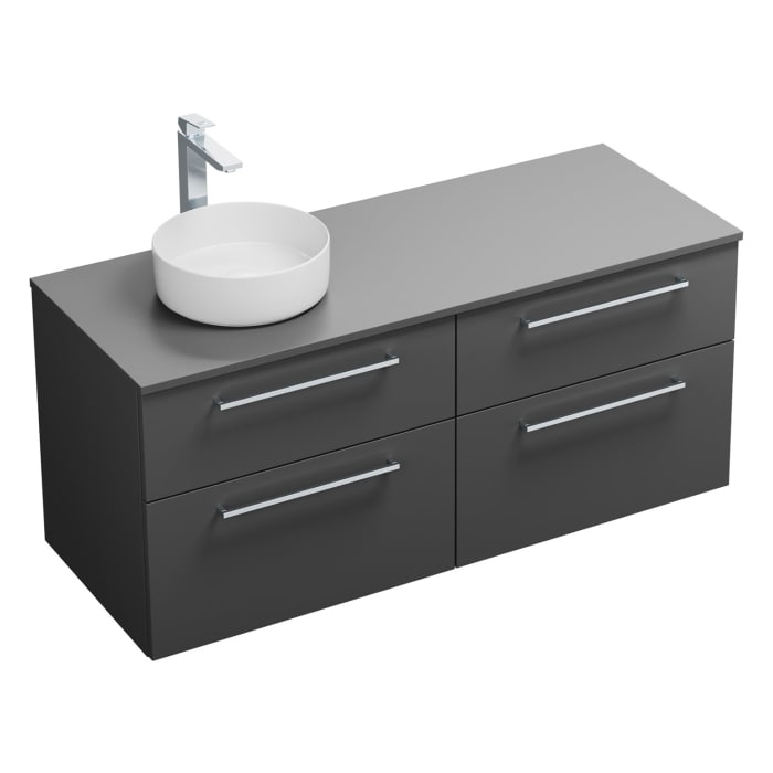 burgbad Eqio Waschtischkombination mit Keramik-Aufsatzwaschtisch 140 cm, links, mit Stangengriff P95