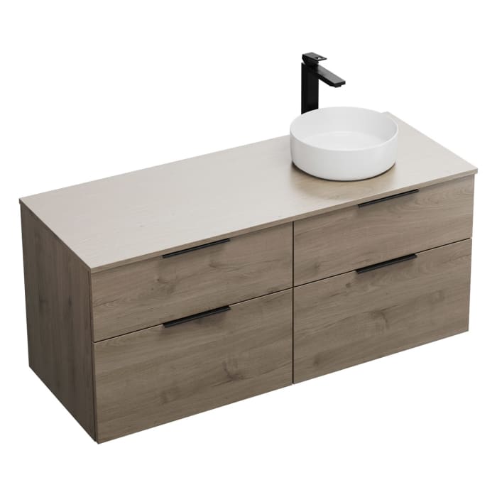 burgbad Eqio Waschtischkombination mit Keramik-Aufsatzwaschtisch 140 cm, rechts, mit Griff G0200