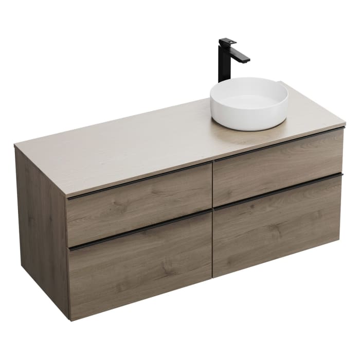 burgbad Eqio Waschtischkombination mit Keramik-Aufsatzwaschtisch 140 cm, rechts, mit Griffleiste G0252